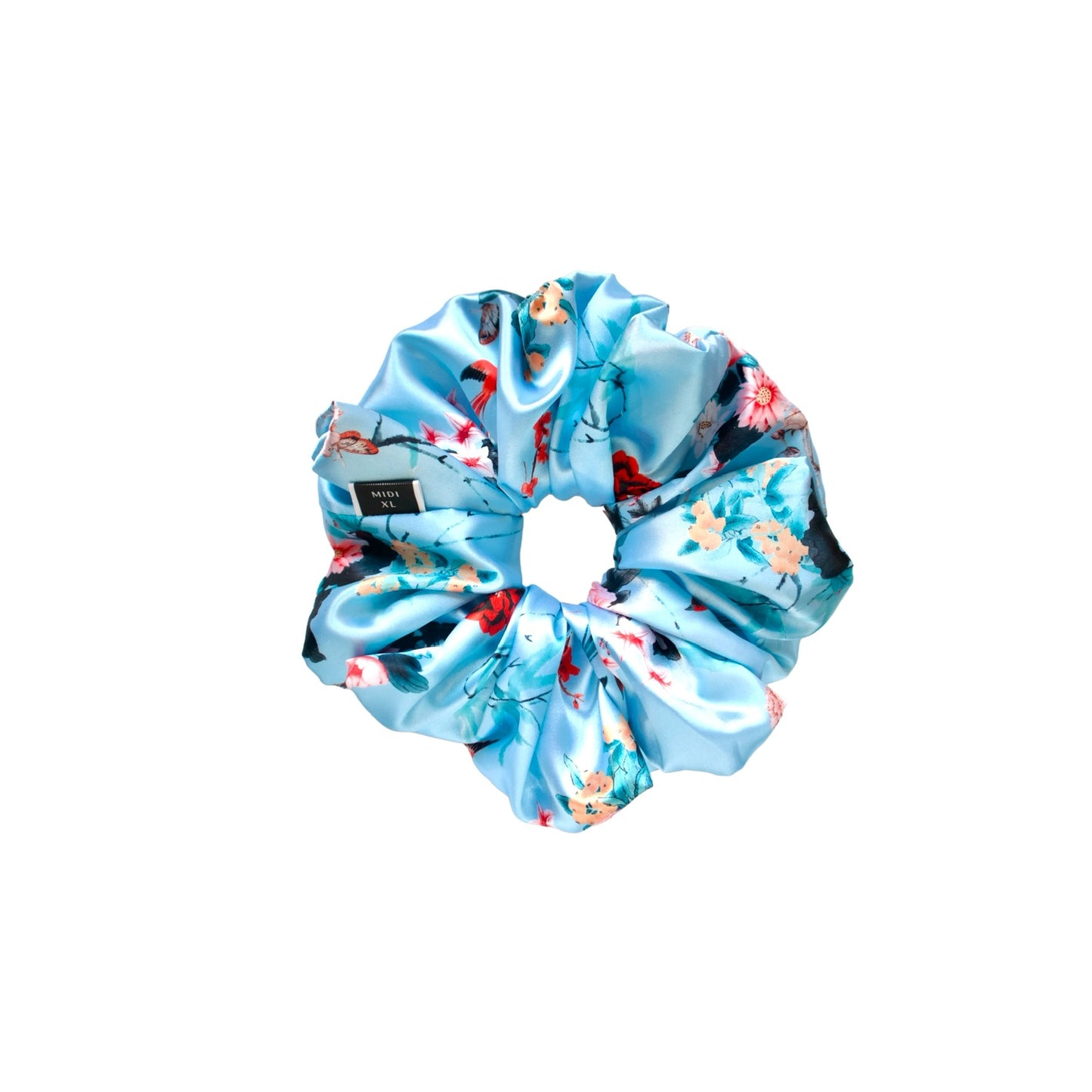 Blossom Floral Hair Scrunchie Back, Blue Colour